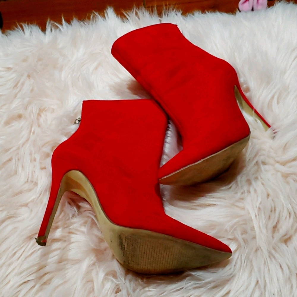 Red suede stiletto booties